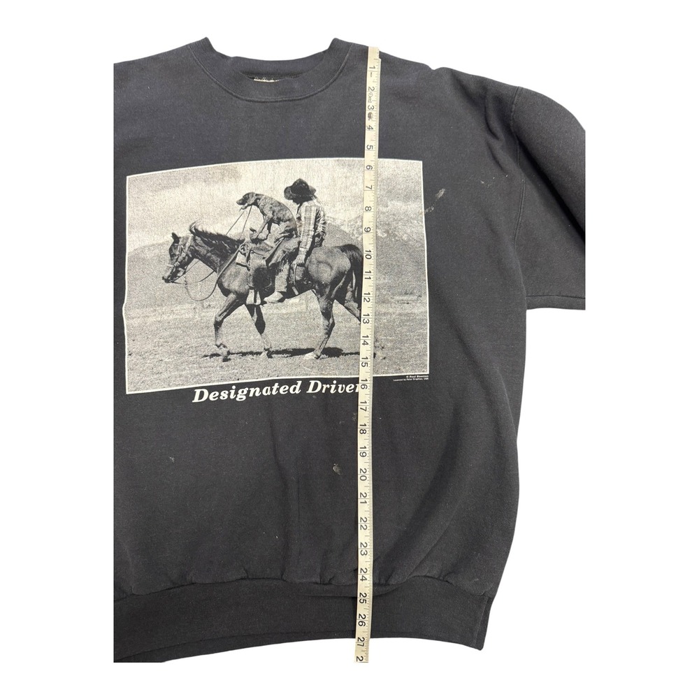 Hanes Sweatshirt Mens L Black Designated Driver Cowboy Horse Graphic Distressed - Picture 3 of 9